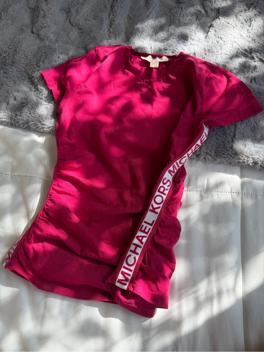 Michael Kors Fuchsia Logo-Trim Short Sleeve Tee